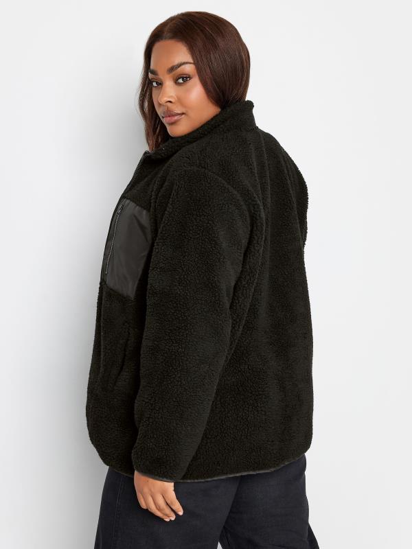 YOURS Plus Size Black Pocket Teddy Fleece Jacket | Yours Clothing 2