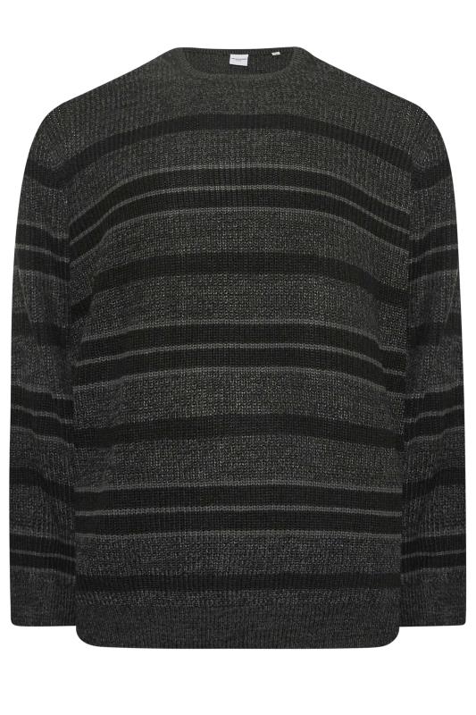 JACK & JONES Big & Tall Grey Stripe Knitted Jumper | BadRhino 3