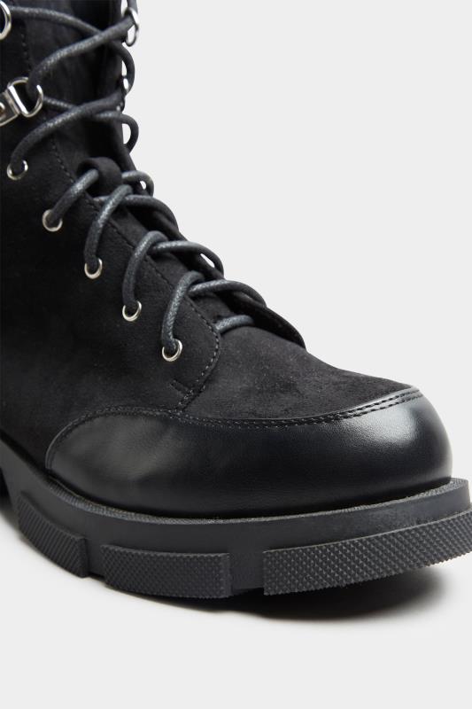 LIMITED COLLECTION Black Faux Suede & Leather Lace Up Boots In Wide E Fit 3