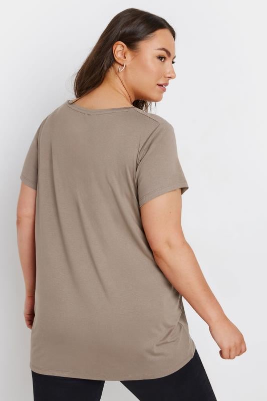 YOURS Plus Size Beige Brown Glitter Star Print T-Shirt | Yours Clothing 3