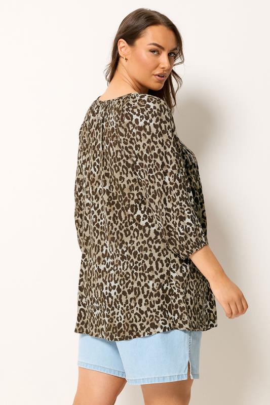 YOURS Plus Size Brown Leopard Print Swing Blouse | Yours Clothing 2