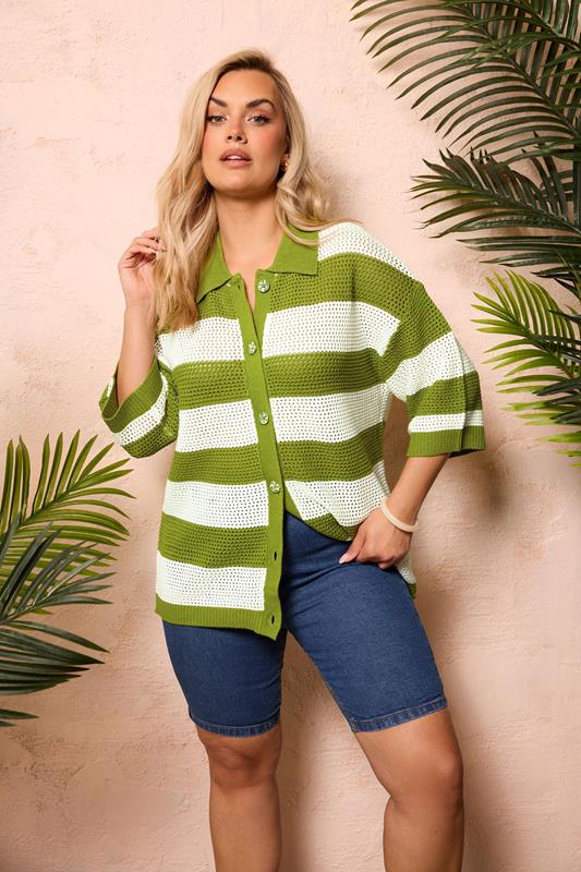  LIMITED COLLECTION Curve Green Stripe Boxy Knitted Shirt