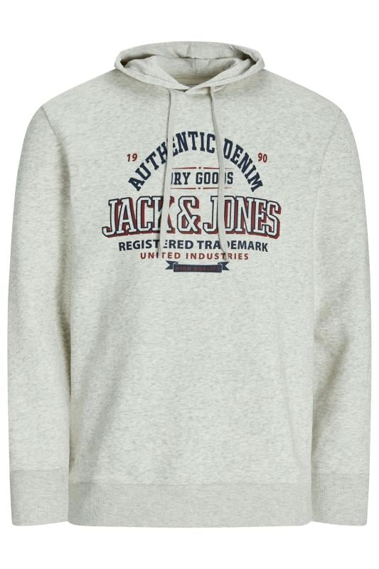 JACK & JONES Big & Tall Grey Authentic Logo Hoodie | BadRhino 2