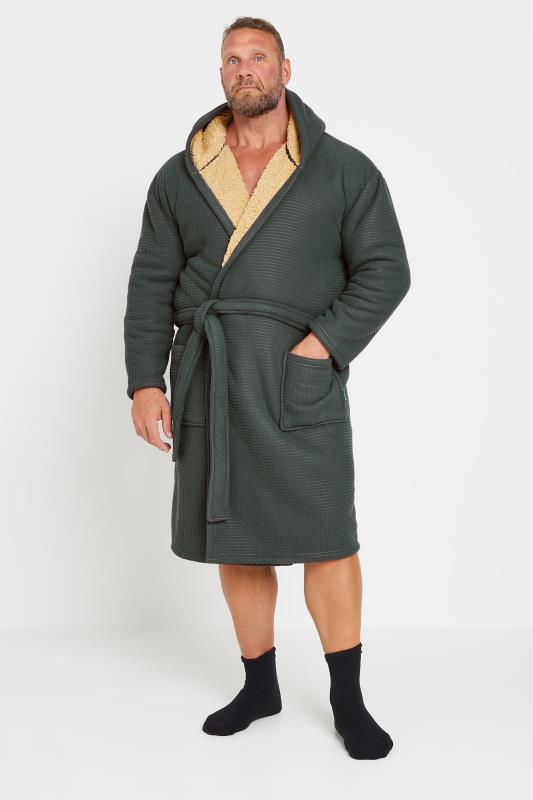 BadRhino Big & Tall Dark Grey Waffle Borg Lined Dressing Gown | BadRhino 1