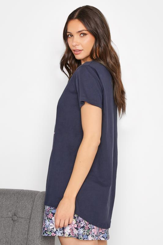 LTS Tall Women's Navy Blue 'Love' Slogan Floral Print Cotton Pyjama Top | Long Tall Sally  3
