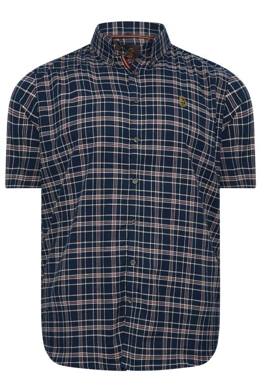  Grande Taille LUKE 1977 Big & Tall Navy Blue Check Short Sleeve Shirt