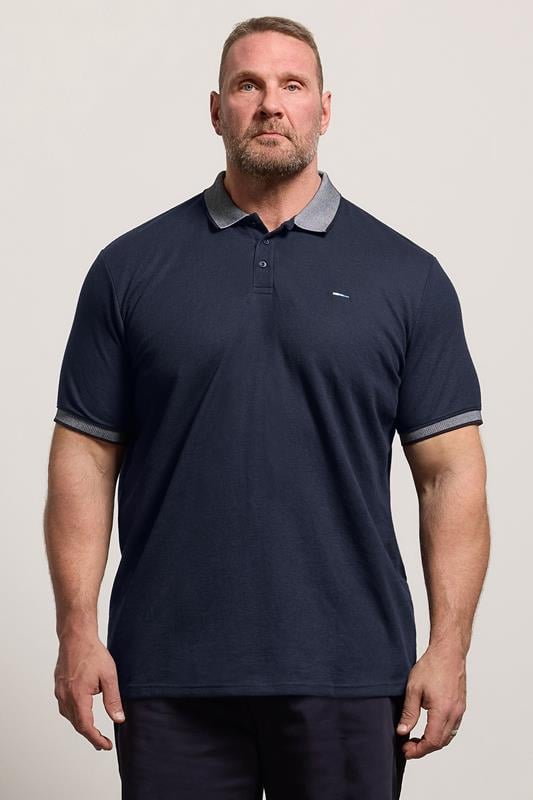 BadRhino Big & Tall Polo azul marino de dos tonos con diseño de waffle