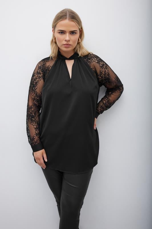 Black lace blouse plus size hotsell