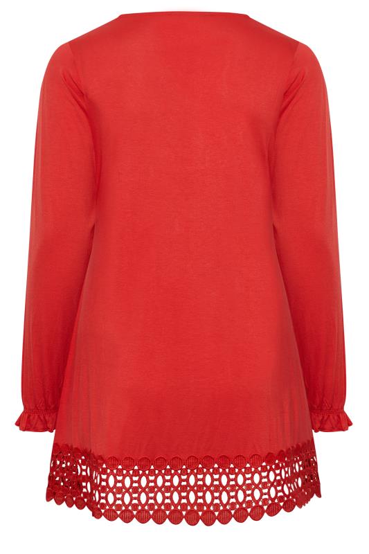 YOURS Plus Size Curve Red Crochet Long Sleeve Tunic Top | Yours Clothing  7