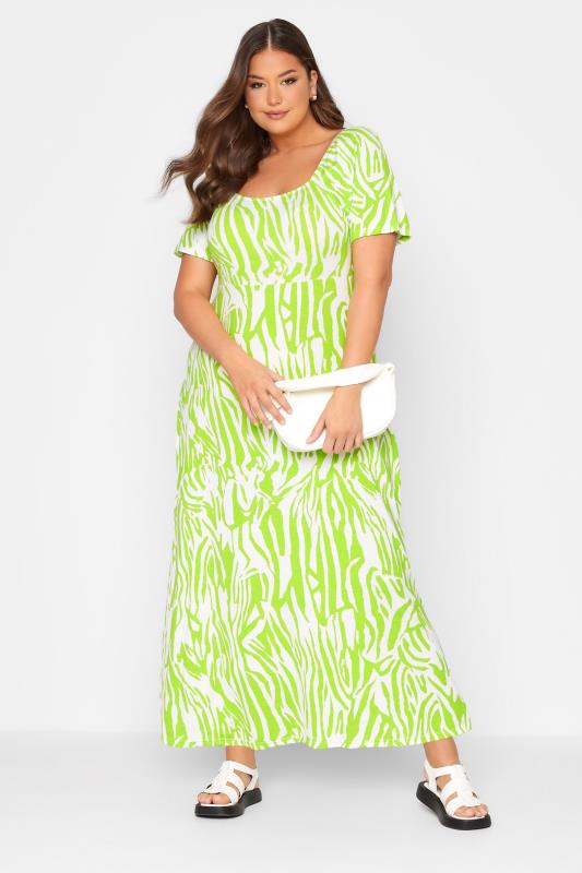 LIMITED COLLECTION Curve Lime Green Zebra Print Dress 1
