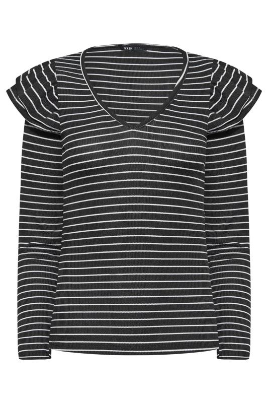 YOURS PETITE Plus Size Curve Black Stripe Frill Shoulder Top | Yours Clothing  6