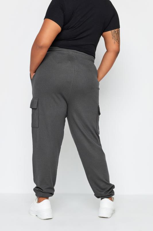 YOURS Plus Size Charcoal Grey Ribbed Cargo Joggers | Yours Clothing 3