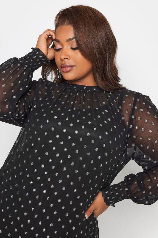 YOURS LONDON Plus Size Black Metallic Spot Print Shirred Cuff Blouse | Yours Clothing 5