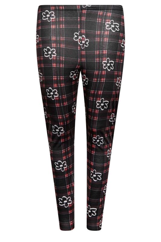 Plus Size Black Floral Check Leggings | Yours Clothing 5
