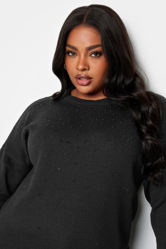 YOURS Plus Size Black Embellished Knitted Jumper | Yours Clothing 4