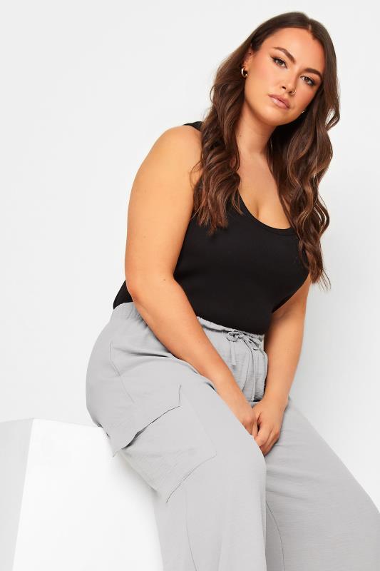 YOURS Plus Size Grey Wide Leg Crepe Cargo Trousers | Yours Clothing 2