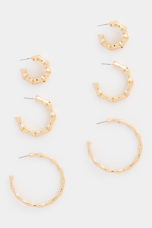  YOURSET 3 PACK Gold Tone Bamboo Hoop Earrings Set