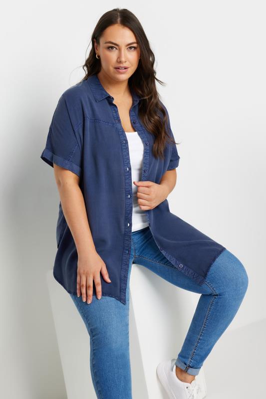 YOURS Plus Size Indigo Blue Chambray Shirt | Yours Clothing 2