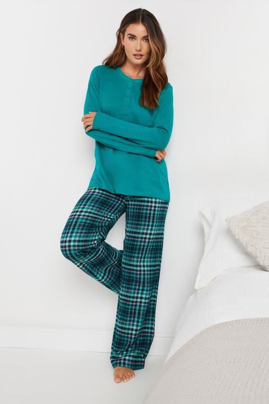 LTS Tall Turquoise Blue Woven Check Pyjama Bottoms | Long Tall Sally 1