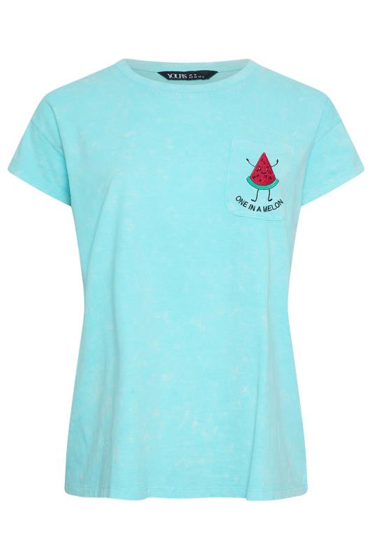 YOURS Plus Size Blue 'One In A Melon' Embroidered T-Shirt | Yours Clothing 5