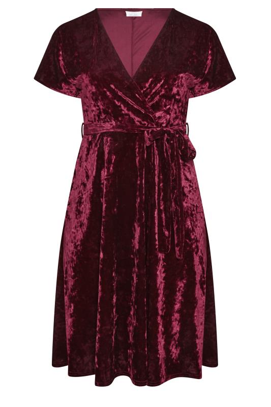 YOURS LONDON Plus Size Wine Red Velvet Wrap Skater Dress | Yours Clothing 7