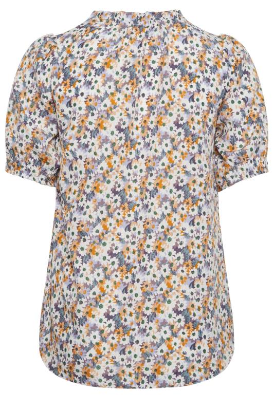 YOURS Plus Size White & Purple Floral Print Tie Neck Blouse | Yours Clothing 7