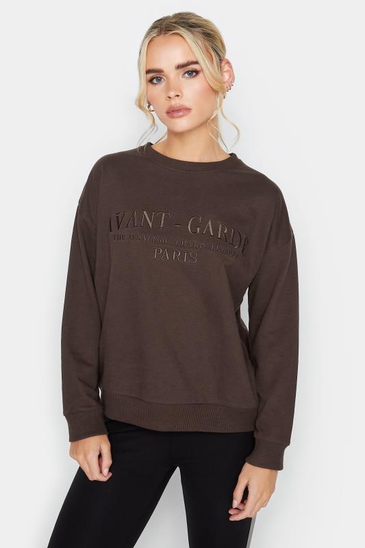 Petite  PixieGirl Brown 'Avant-Garde' Embroidered Crew Neck Sweatshirt