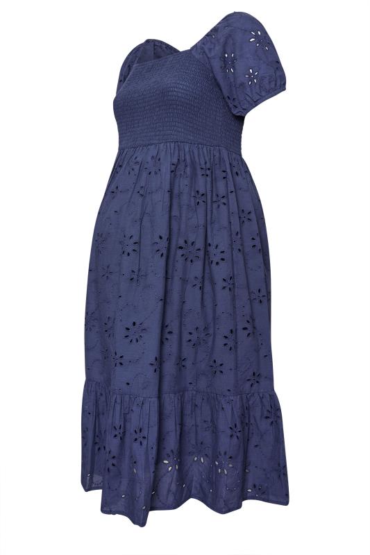 BUMP IT UP MATERNITY Plus Size Navy Blue Broderie Anglaise Midi Dress | Yours Clothing 5