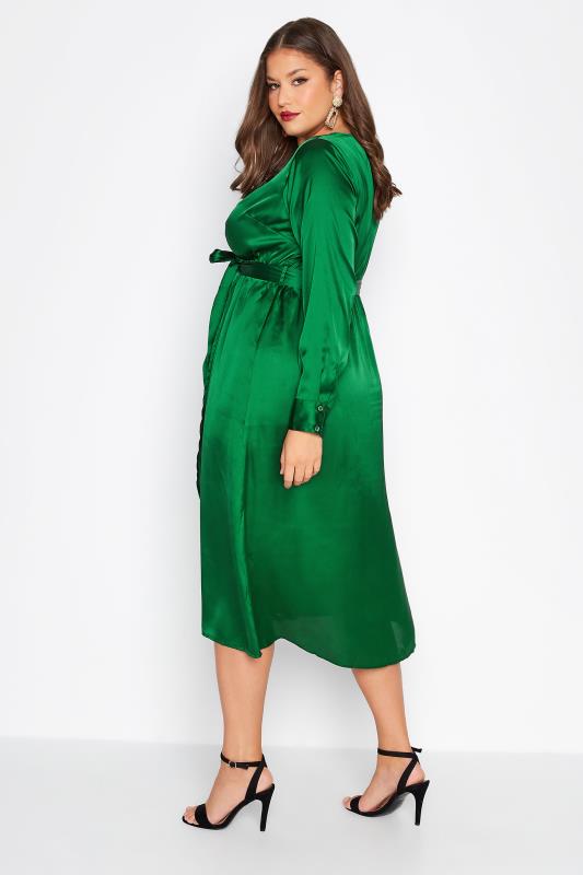 LIMITED COLLECTION Plus Size Forest Green Satin Wrap Dress | Yours Clothing 3