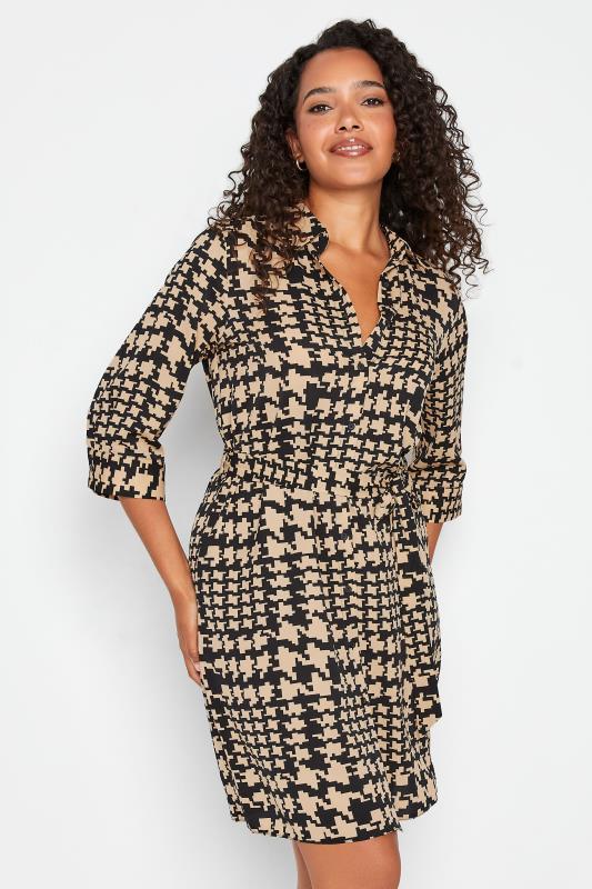 Women's  M&Co Natural Brown Dogtooth Check Print Shirt Dress