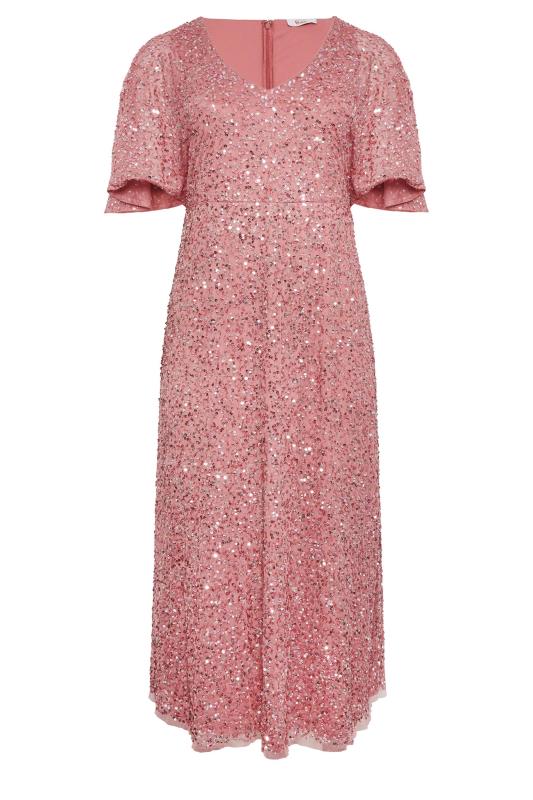 LUXE Plus Size Pink Hand Embellished Angel Sleeve Maxi Dress | Yours Clothing 6