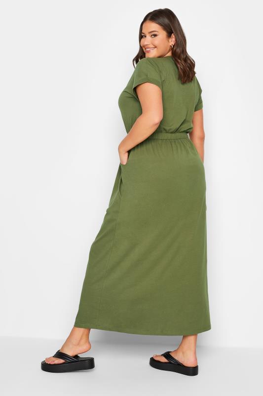 YOURS Plus Size Khaki Green Maxi T-Shirt Dress | Yours Clothing 3