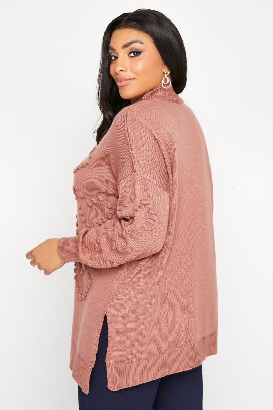 Plus Size Pink Bobble Heart Turtle Neck Knitted Jumper | Yours Clothing 3