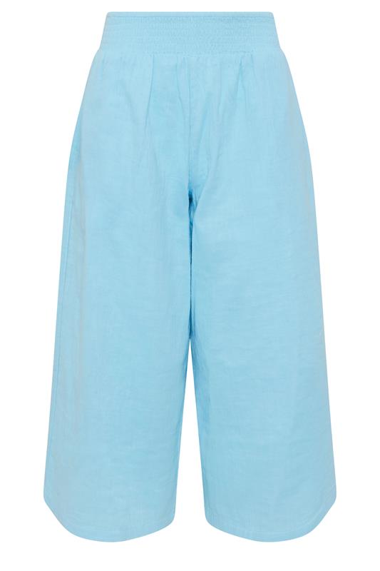 PixieGirl Petite Women's Light Blue Cotton Cheesecloth Cropped Wide Leg Trousers | PixieGirl 5