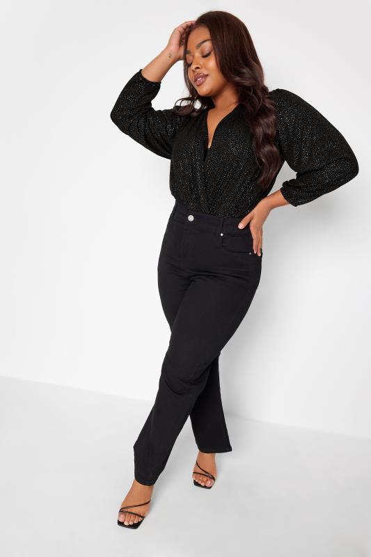 YOURS LONDON Plus Size Black & Pink Glitter Bodysuit | Yours Clothing 2