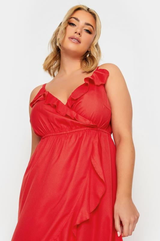 LIMITED COLLECTION Plus Size Red Frill Midaxi Wrap Dress | Yours Clothing  5