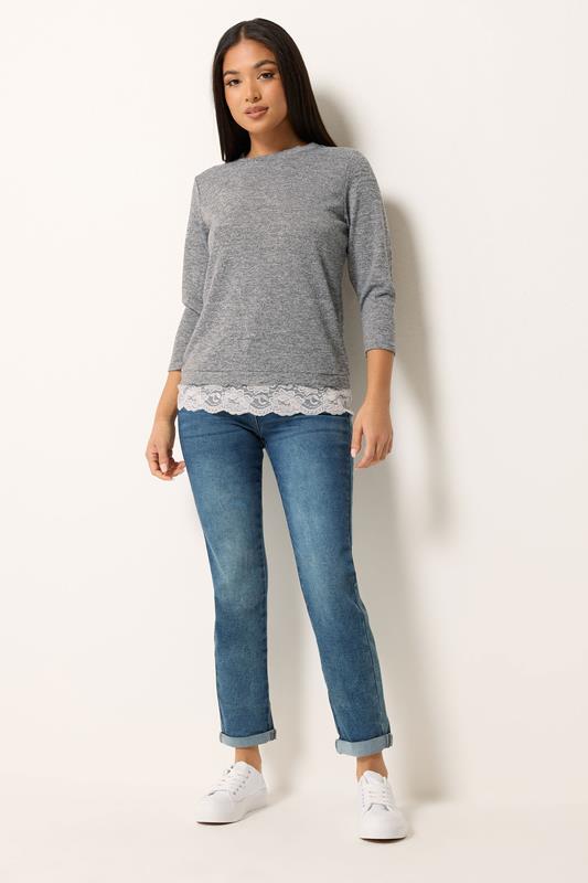 M&Co Petite Grey Lace Hem Top | M&Co 1