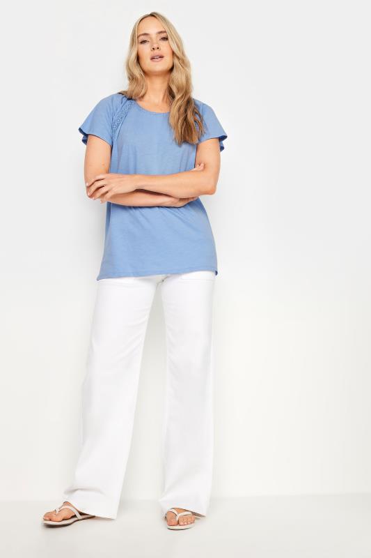 LTS Tall Women's Blue Crochet Detail Raglan T-Shirt | Long Tall Sally 2