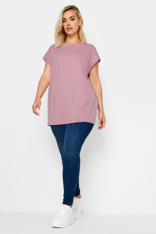 YOURS Plus Size Blush Pink Crew Neck T-Shirt | Yours Clothing 2