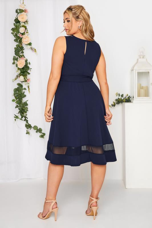 YOURS LONDON Navy Blue Mesh Panel Skater Dress | Yours Clothing 3