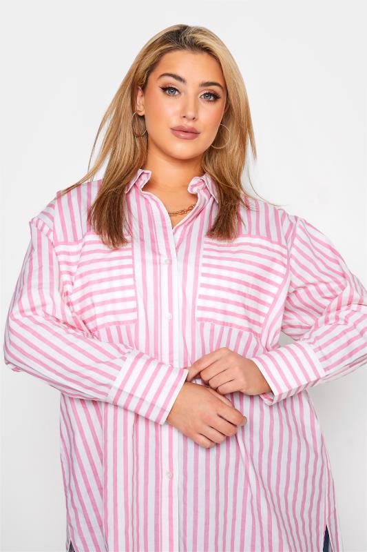 LIMITED COLLECTION Curve Pink Stripe Oversized Shirt_D.jpg