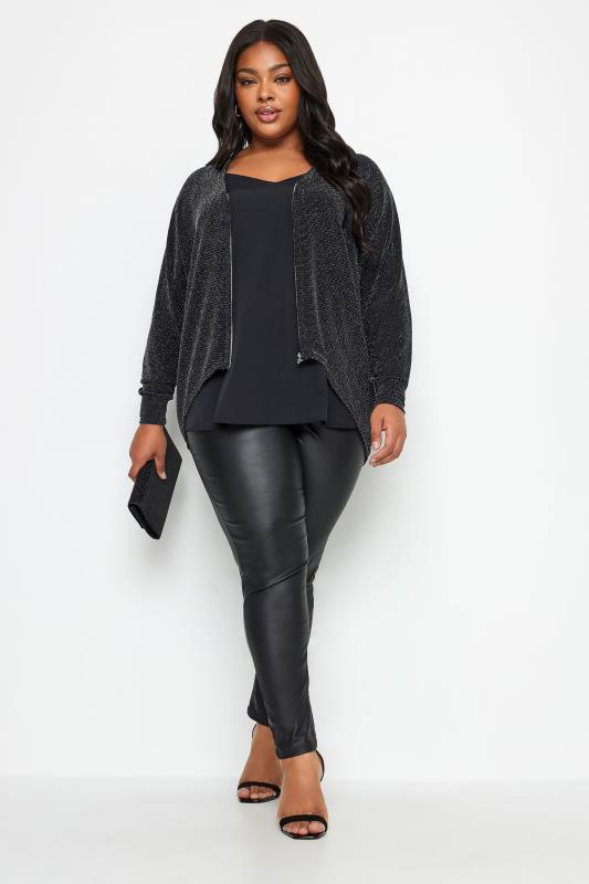 YOURS Plus Size Black Glitter Zip Through Top | Yours Clothing