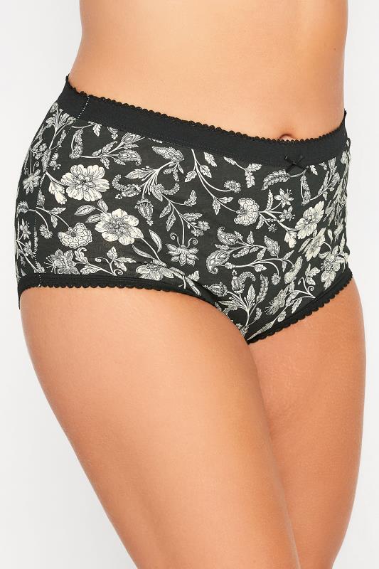 Plus Size 5 PACK Black & White Paisley Print High Waisted Full Briefs | Yours Clothing  2