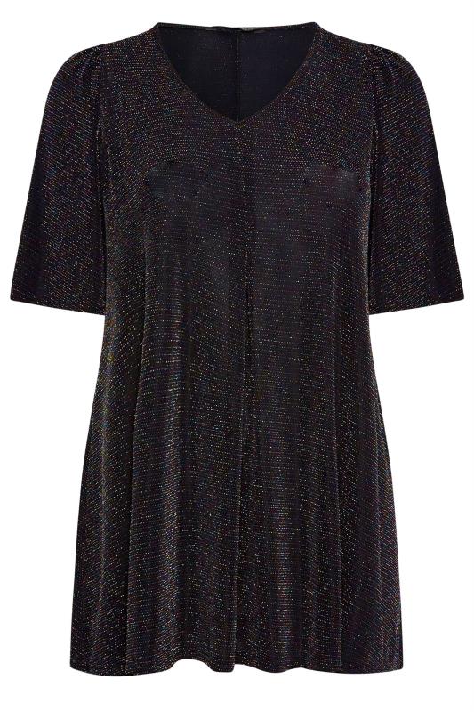 YOURS Plus Size Black Glitter Pleated Swing Top | Yours Clothing 5