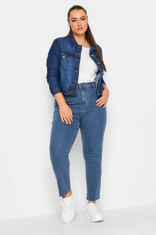 Plus Size Blue Embellished Mom Jeans | Yours Clothing