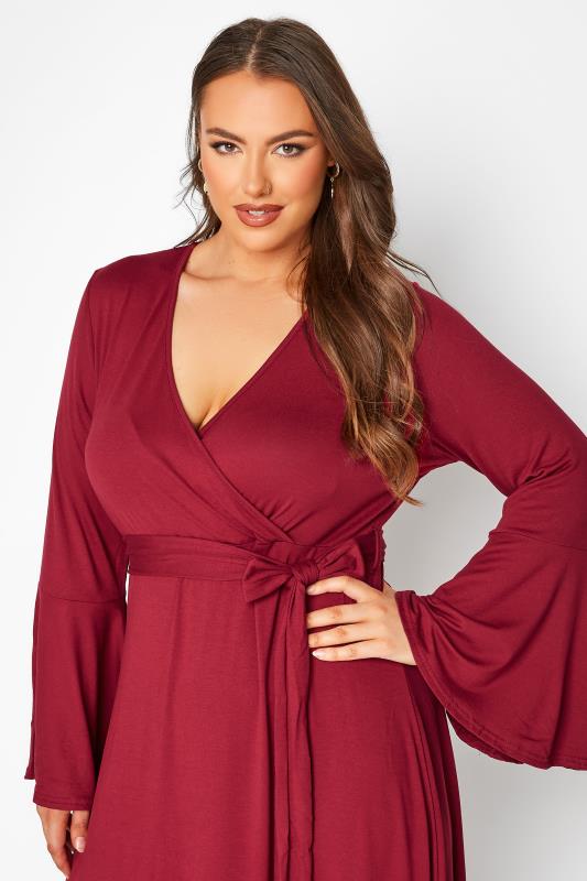LIMITED COLLECTION Curve Wine Red Flare Sleeve Wrap Dress 4