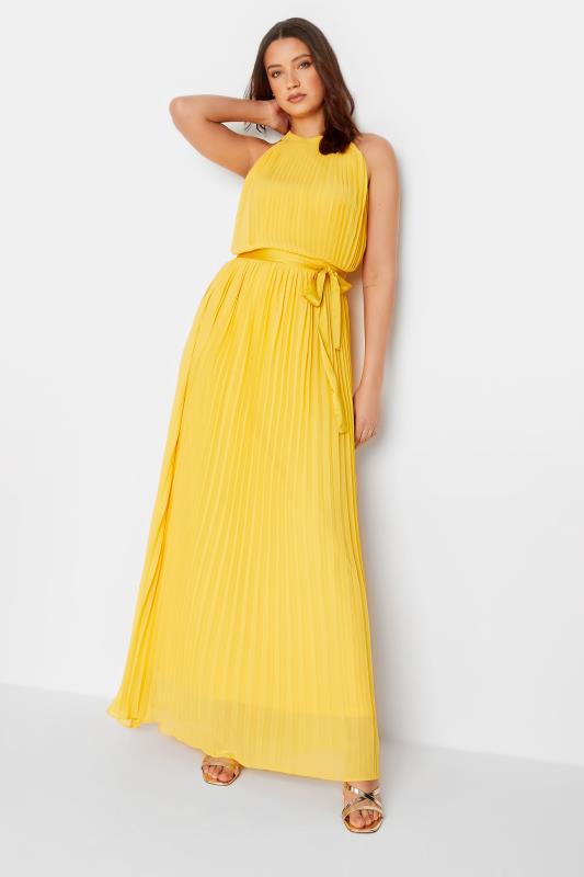  LTS Tall Yellow Pleated Halter Neck Maxi Dress