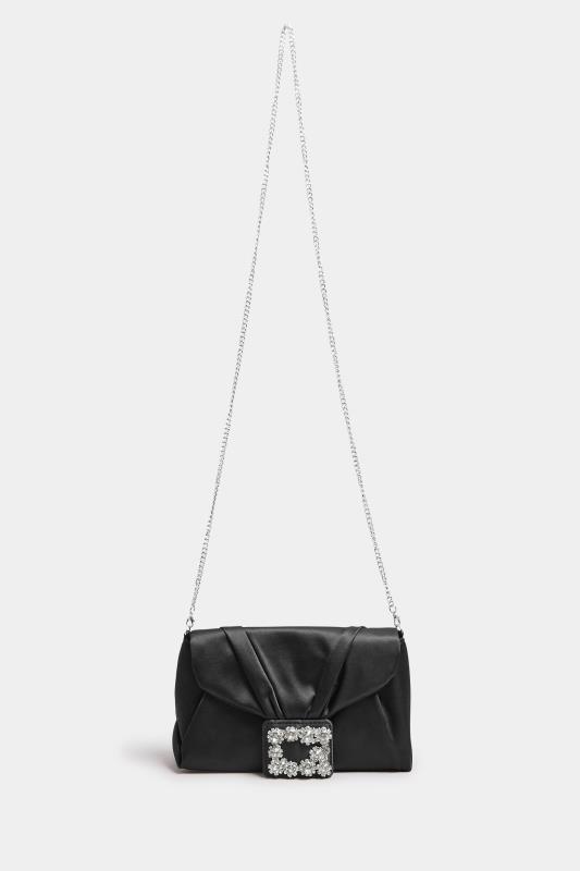 Black Satin Buckle Detail Clutch Bag | Yours Clothing 5