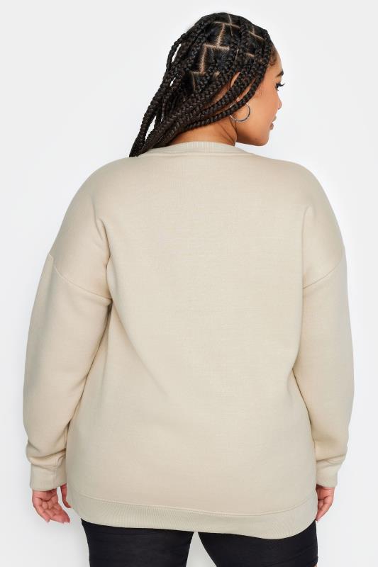 YOURS Plus Size Beige Brown 'Boston' Embroidered Slogan Sweatshirt | Yours Clothing 4