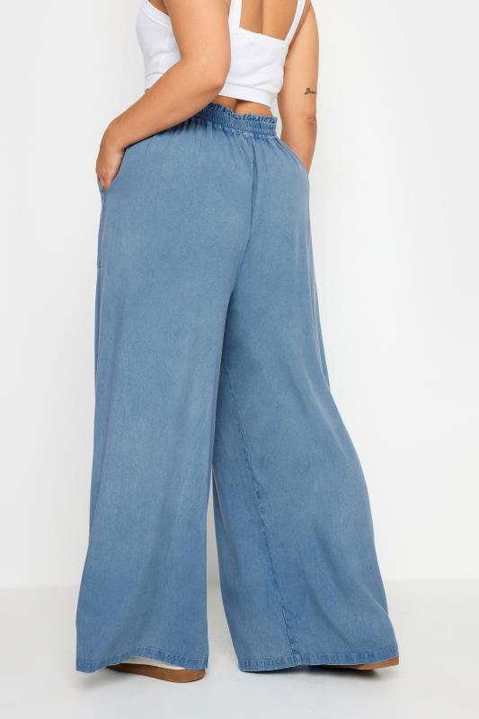 YOURS Plus Size Blue Chambray Wide Leg Trousers | Yours Clothing 4